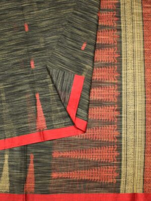 Close-up of temple and tree thread work motifs on Black Kovai Cotton Saree