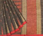 Black Handloom Kovai Cotton Saree With Temple Border