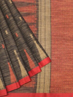Black Handloom Kovai Cotton Saree With Temple Border