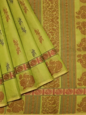 Light Green Shade Kovai Cotton Saree with peacock thread work motifs