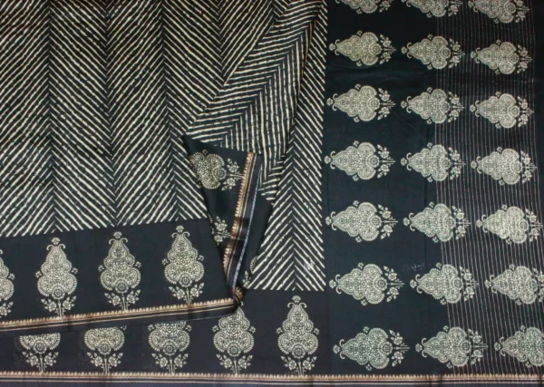 Pure Black Chanderi Cotton Saree
