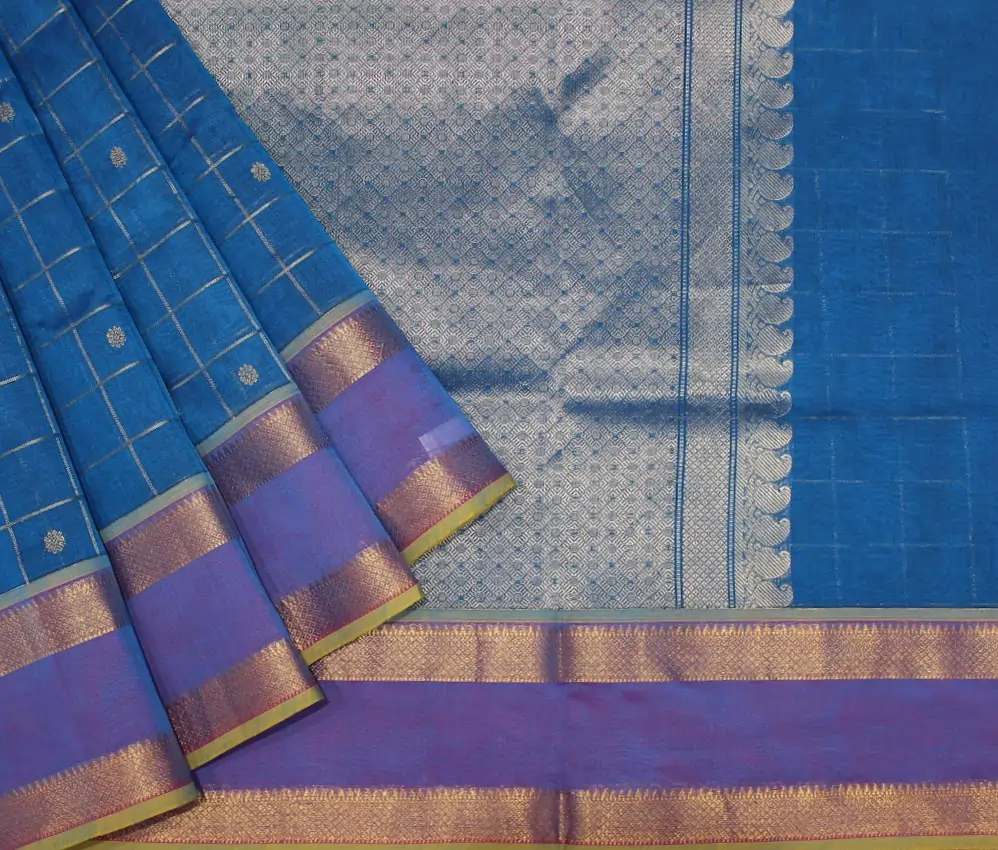 Narayanpet Saree In Mid Blue With Retta Pet Border