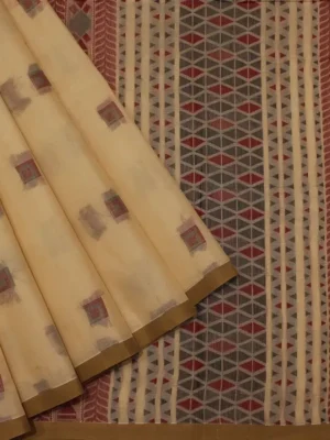 Beige Kovai Cotton Saree with box butta thread work and self pallu