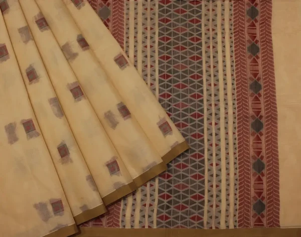 Pure Handloom Kovai Cotton Saree In Beige Cream
