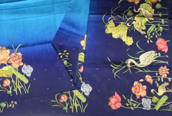 Navy Blue Kalamkari Semi Tussar Saree