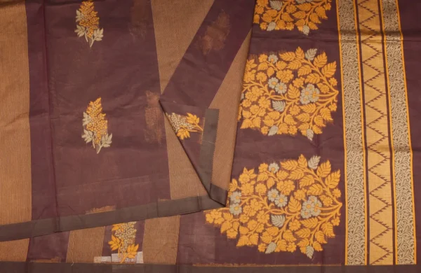 Pure Handloom Kovai Cotton Saree In Coffee Brown