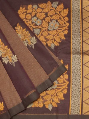 Pure Handloom Kovai Cotton Saree In Coffee Brown