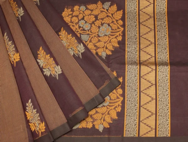 Pure Handloom Kovai Cotton Saree In Coffee Brown