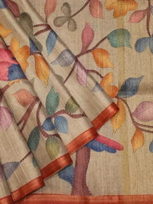 Semi Tussar Saree In Kalamkari With Off And Off