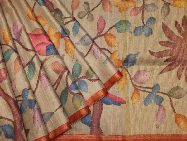Semi Tussar Saree In Kalamkari With Off And Off