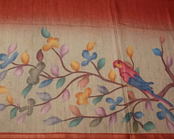 Semi Tussar Saree In Kalamkari With Off And Off