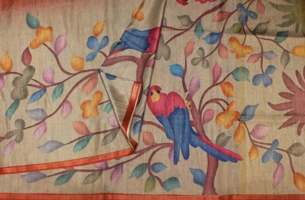 Semi Tussar Saree In Kalamkari With Off And Off