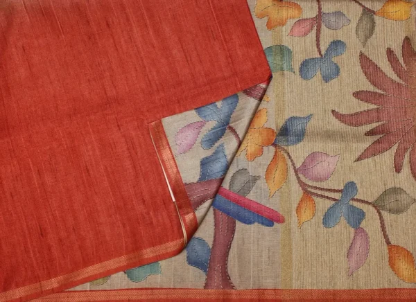 Semi Tussar Saree In Kalamkari With Off And Off
