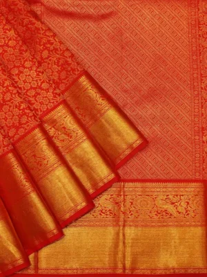 Brocade Bridal Soft Silk Saree In Crimson Red