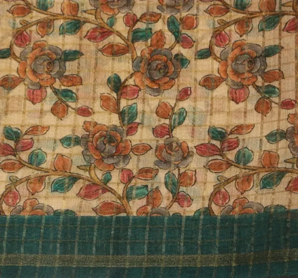 Semi Tussar Kalamkari Saree In Cyan Blue
