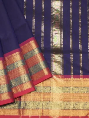 Deep Navy Blue In Kanchi Chettinad Cotton Saree