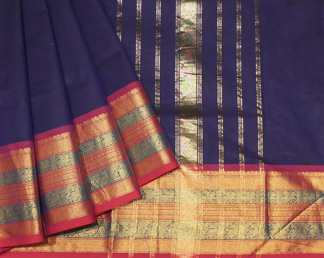 Deep Navy Blue In Kanchi Chettinad Cotton Saree