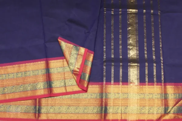Deep Navy Blue In Kanchi Chettinad Cotton Saree