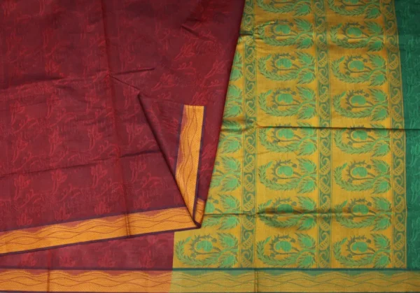 Deep Maroon Pure Embossed Cotton Saree