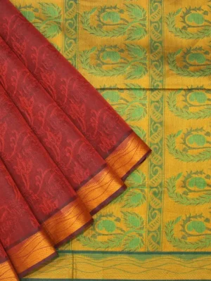 Deep Maroon Pure Embossed Cotton Saree