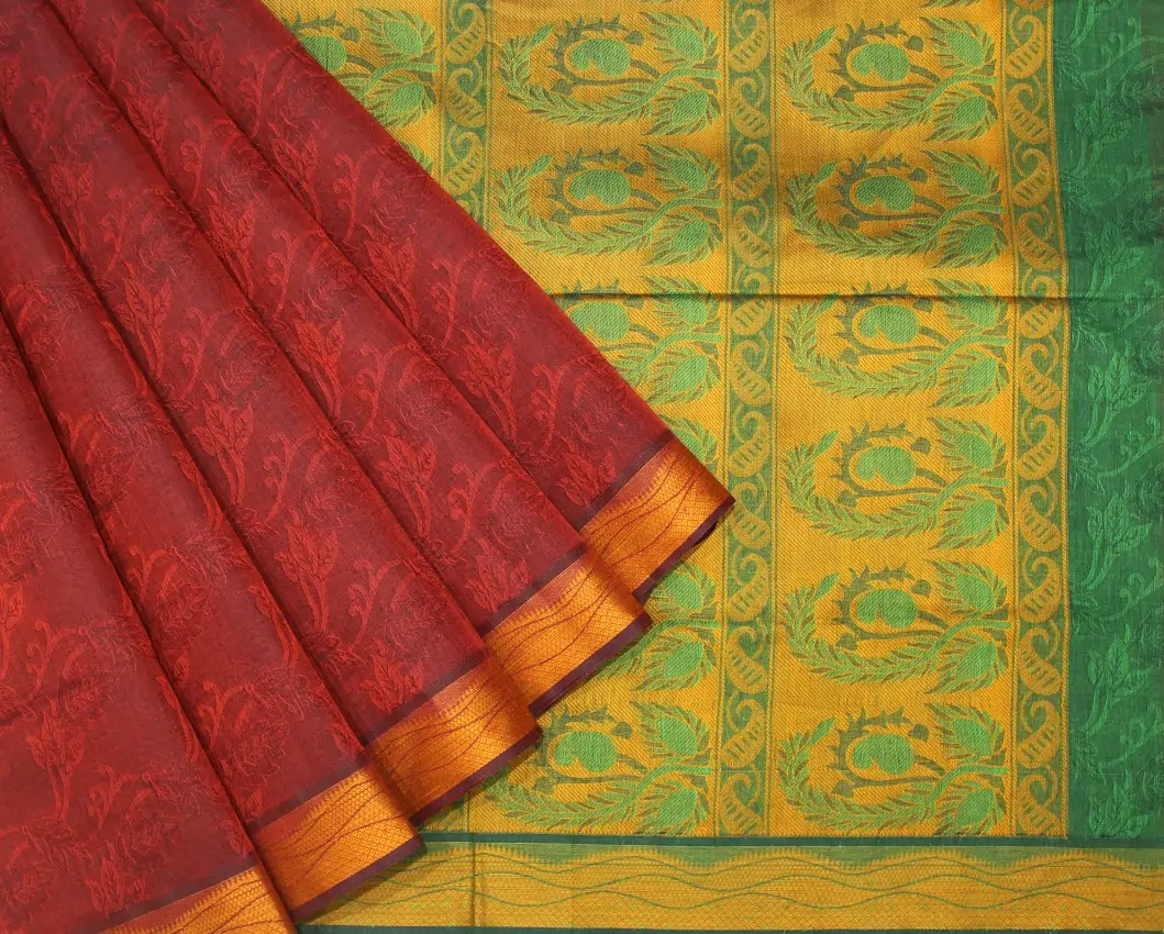 Deep Maroon Pure Embossed Cotton Saree