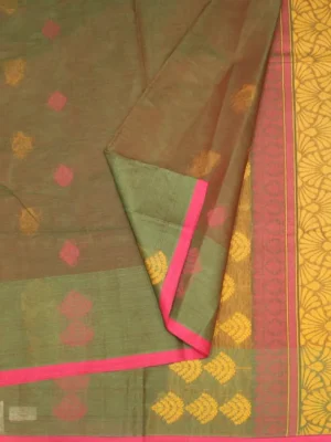 Close-up of thread work buttas and floral pallu on Dual Shade Kovai Cotton Saree