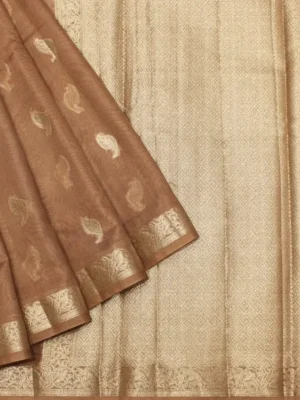 Sandal Brown Semi Chanderi Saree With Paisley