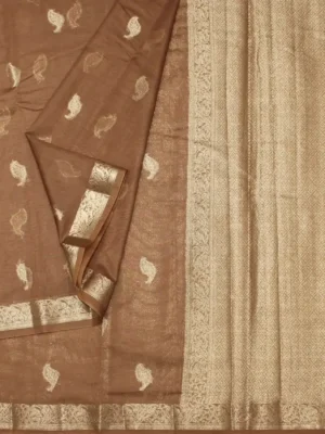 Sandal Brown Semi Chanderi Saree In Fleat Saree Picture