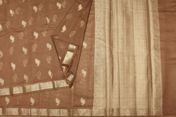 Sandal Brown Semi Chanderi Saree With Paisley