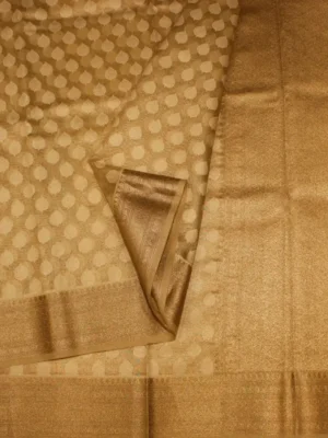 Close-up of zari butta motifs on Golden Beige Semi Tussar Saree