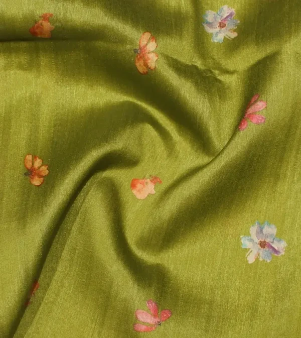 Olive Green Floral Semi Tussar Saree