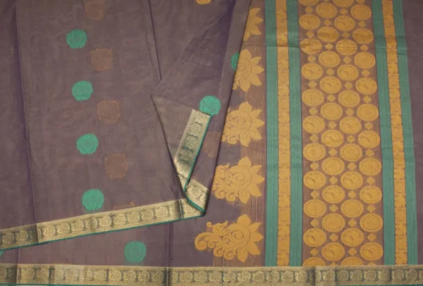 Pure Handloom Kovai Cotton Saree In Greyish Purple