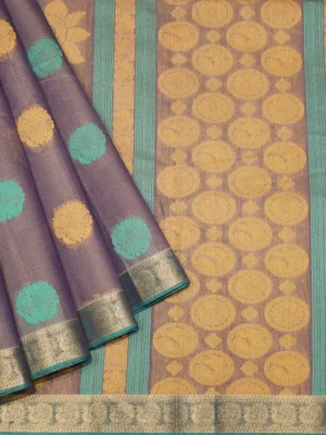 Pure Handloom Kovai Cotton Saree In Greyish Purple
