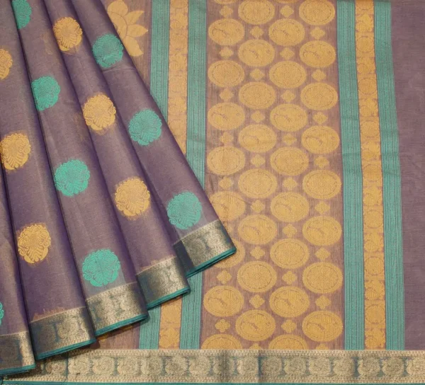 Pure Handloom Kovai Cotton Saree In Greyish Purple