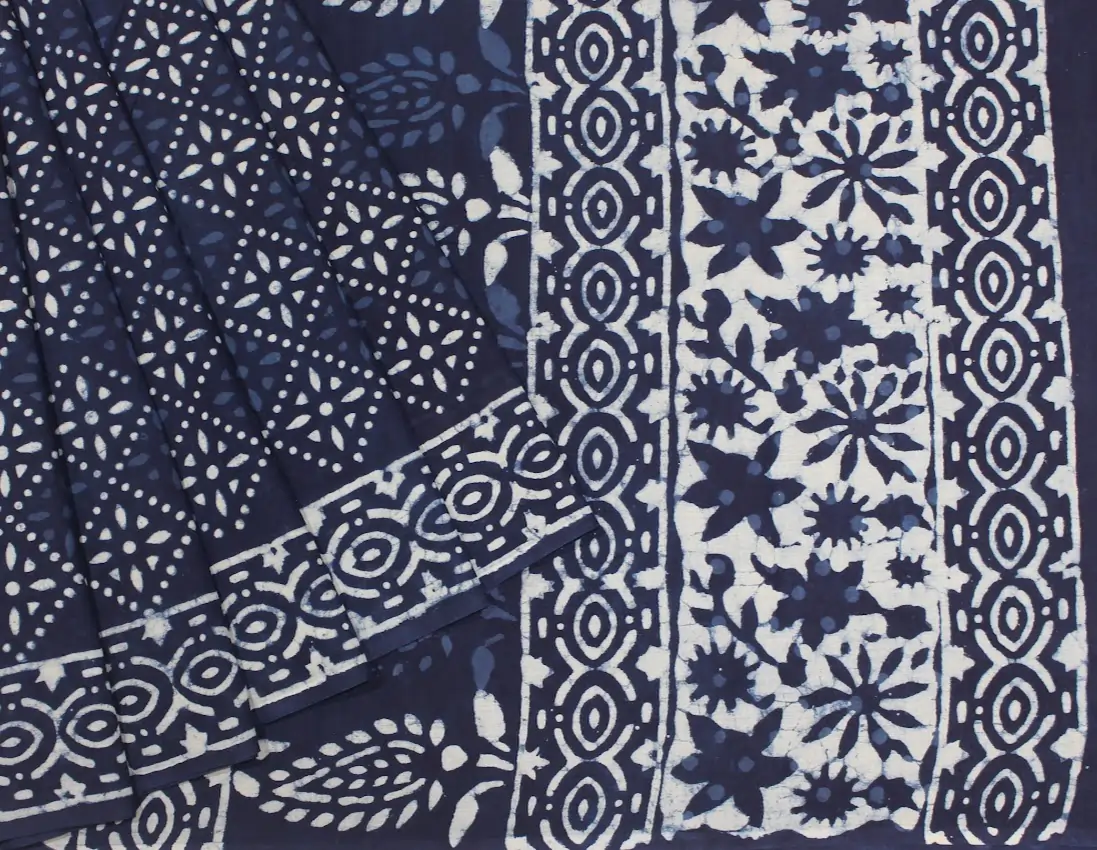 Indigo Blue Mulmul Cotton Saree