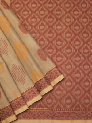 Pure Handloom Kovai Cotton Saree In Light Beige