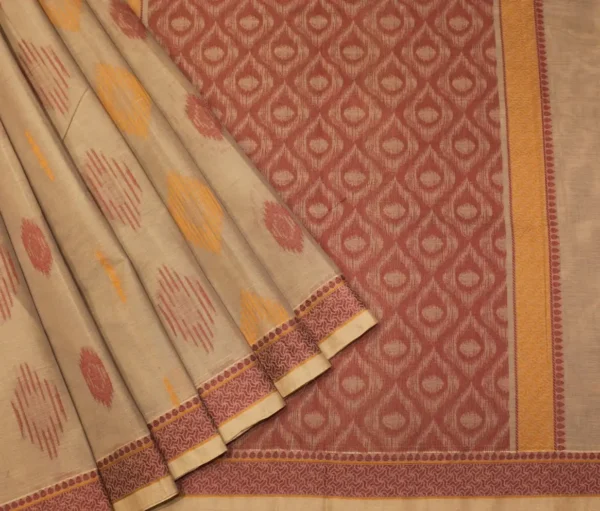Pure Handloom Kovai Cotton Saree In Light Beige