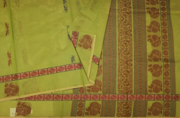 Pure Handloom Kovai Cotton Saree In Light Green Shade