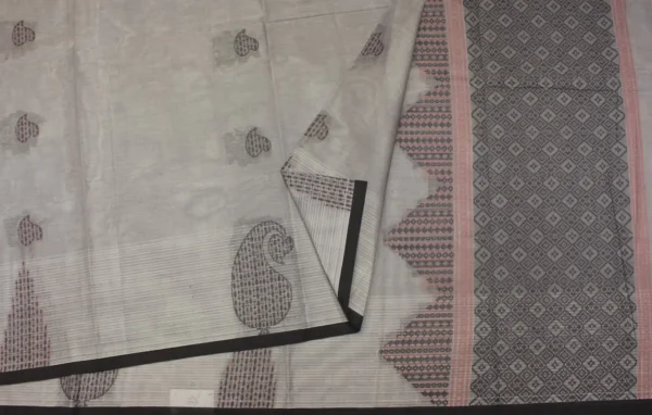 Pure Handloom Kovai Cotton Saree In Light Grey