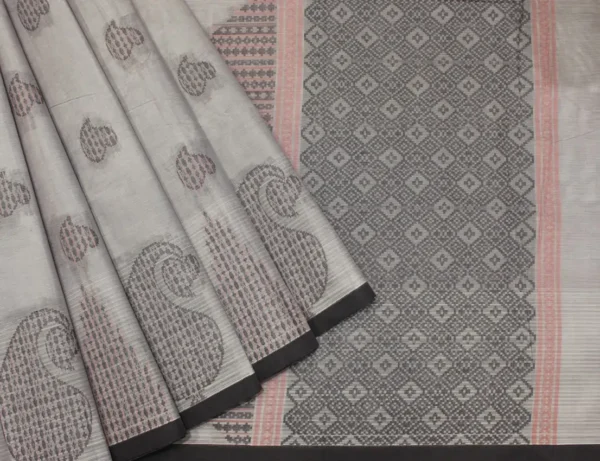 Pure Handloom Kovai Cotton Saree In Light Grey