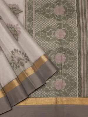 Pure Handloom Kovai Cotton Saree In Light Grey