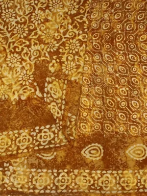 Close-up of batik print motifs on Mustard Yellow Mulmul Cotton Saree