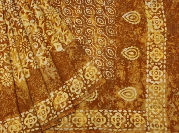 Mustard Yellow Mulmul Cotton Saree With Batik