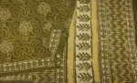 Olive Green Mulmul Cotton Saree With Hand Block