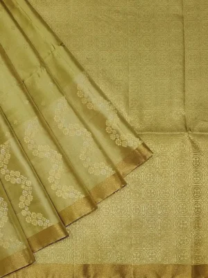 Pure Handloom Soft Silk Saree In Olive Green With Floral