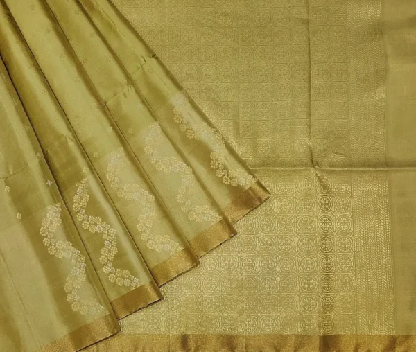 Pure Handloom Soft Silk Saree In Olive Green With Floral