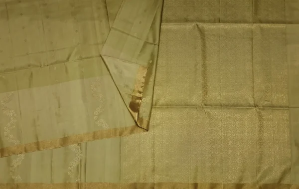 Pure Handloom Soft Silk Saree In Olive Green With Floral