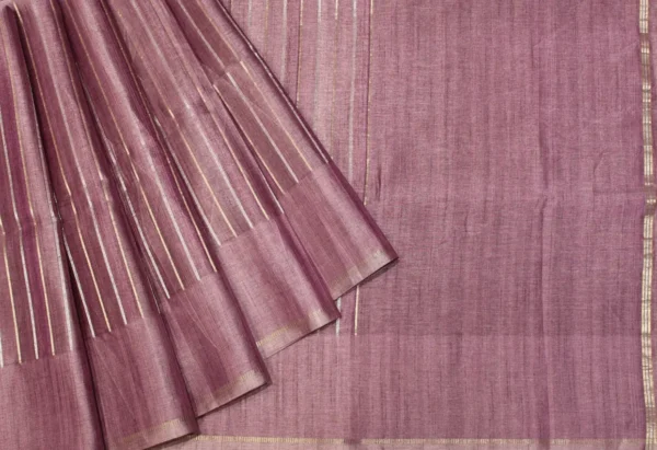 Semi Tussar Saree In Onion Pink With Vertical Stripes