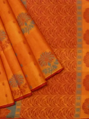 Vibrant Orange Handloom Kovai Cotton Saree