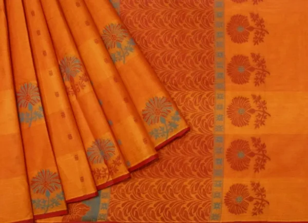 Vibrant Orange Handloom Kovai Cotton Saree
